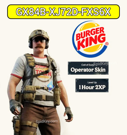 Code Skin Burger King + 1 Hour 2XP - Call of Duty x Warzone